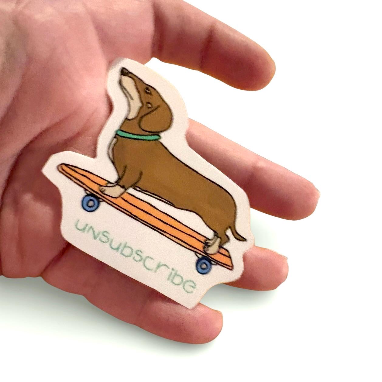 Weenie dog on a skateboard “adios muchachos” durable glossy vinyl laptop water bottle decal