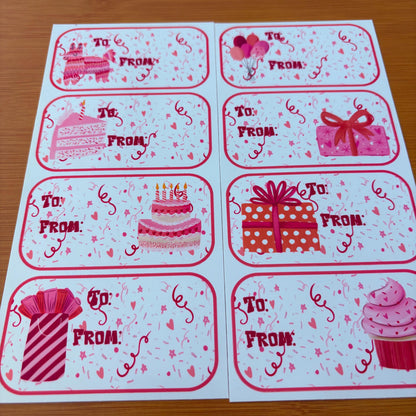 Confetti piñata party gift tag sticker sheets 16 tags
