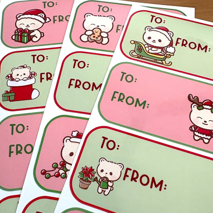 Christmas bears fun gift tag sticker sheets 16 tags
