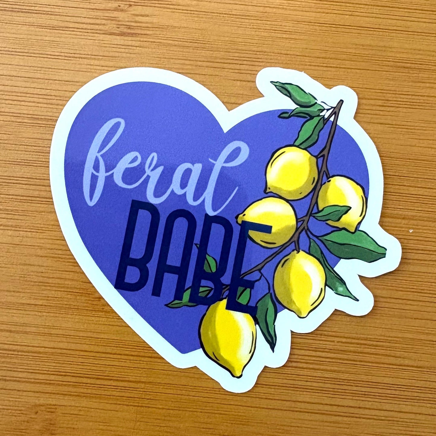 feral babe lemon heart glossy vinyl laptop water bottle sticker decal