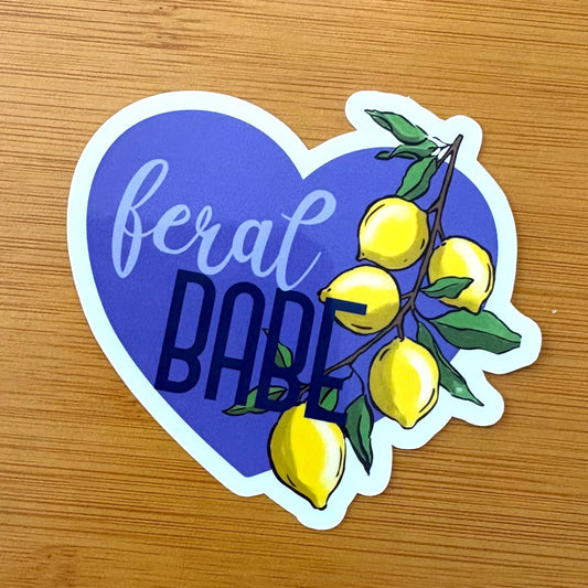 feral babe lemon heart glossy vinyl laptop water bottle sticker decal