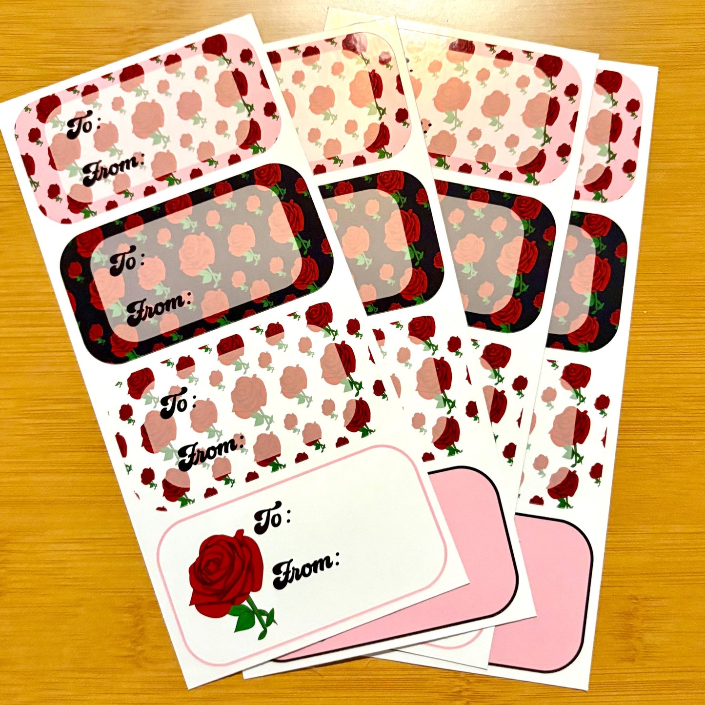red rose gift tag sticker sheets 16 tags