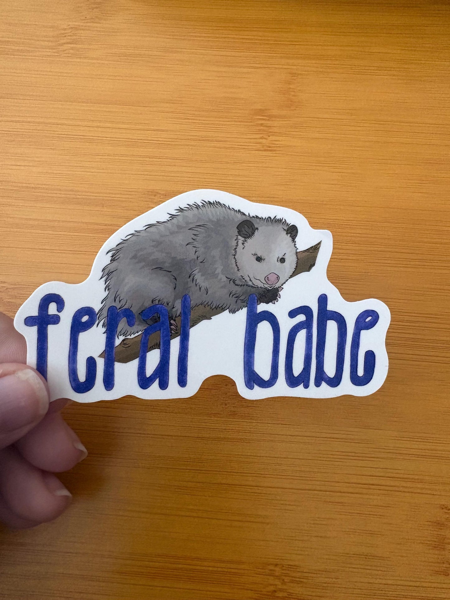 feral babe opossum 3” glossy vinyl laptop water bottle sticker decal