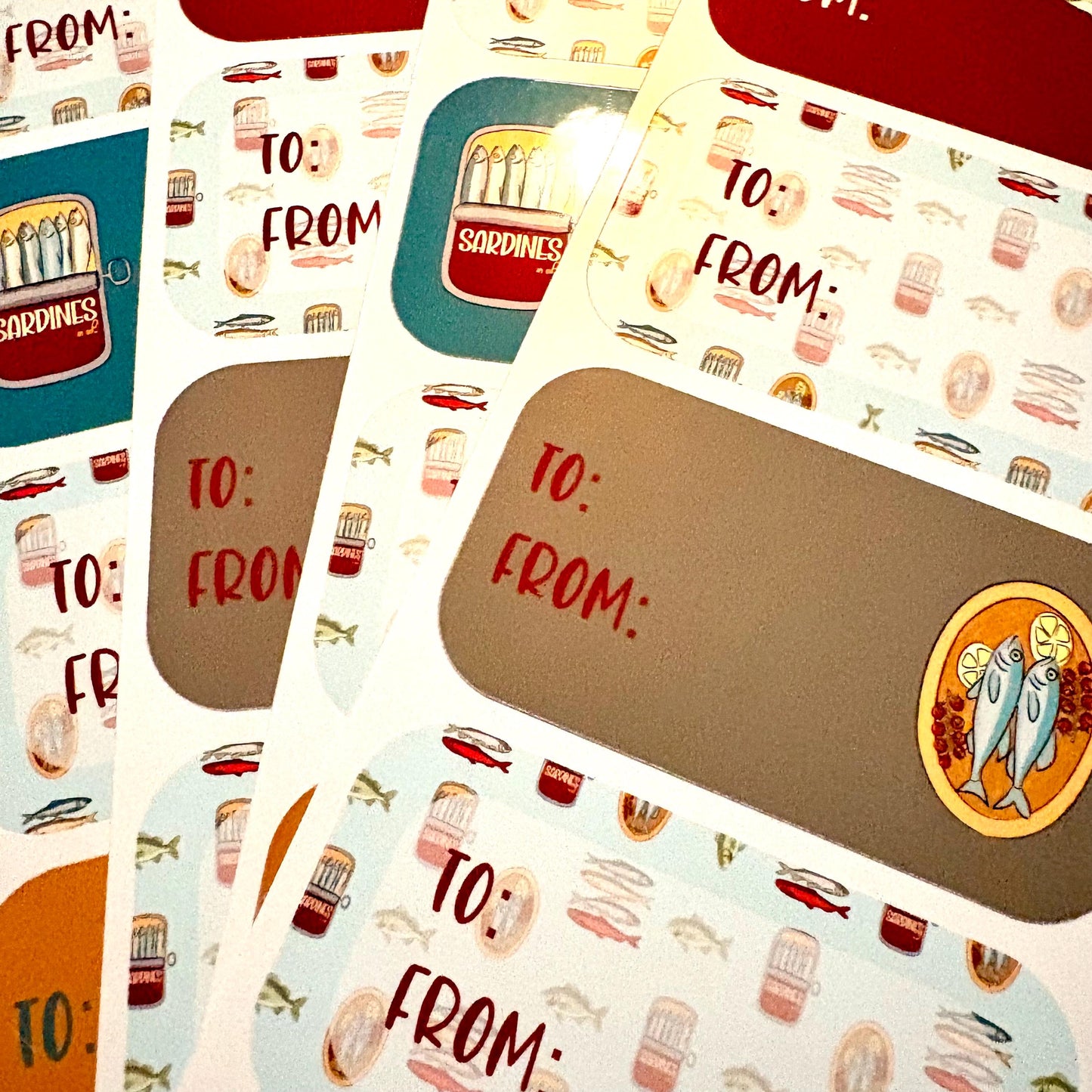 fish dinner gift tag sticker sheets 16 tags