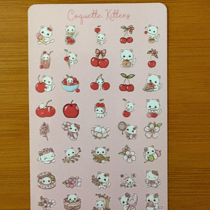 tiny kawaii cat, bear, bunny sticker sheet glossy vinyl stickers for classroom rewards, party favors, charts, journaling