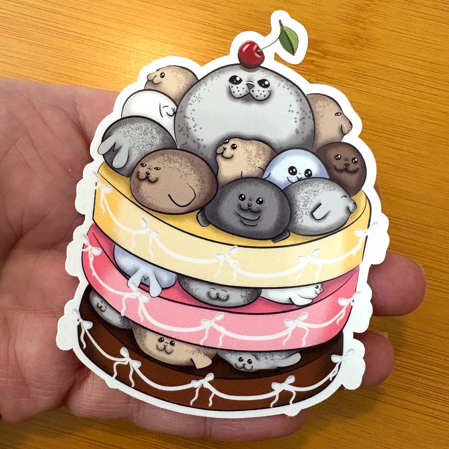 triple layer seal cake 3” glossy vinyl laptop water bottle sticker decal