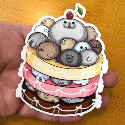 triple layer seal cake 3” glossy vinyl laptop water bottle sticker decal