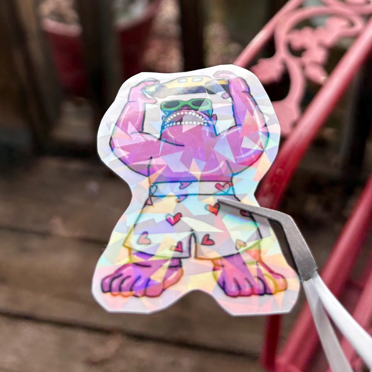 pink inflatable gorilla glossy holographic vinyl laptop water bottle sticker decal