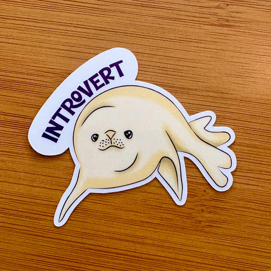 introvert Ross seal 3” glossy vinyl laptop water bottle sticker decal