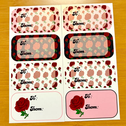 red rose gift tag sticker sheets 16 tags