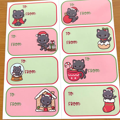 Christmas cats fun gift tag sticker sheets 16 tags