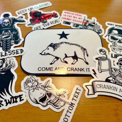 8 Pack Glossy Vinyl Hoss Hawg Crankin Stickers (Waterproof Laptop Decals)