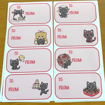 Funny valentine cat gift tag sticker sheets 16 tags