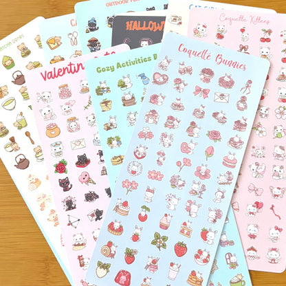 tiny kawaii cat, bear, bunny sticker sheet glossy vinyl stickers for classroom rewards, party favors, charts, journaling