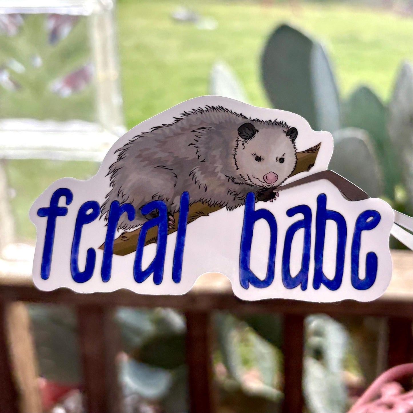 feral babe opossum 3” glossy vinyl laptop water bottle sticker decal