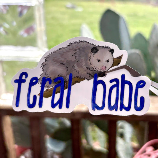 feral babe opossum 3” glossy vinyl laptop water bottle sticker decal