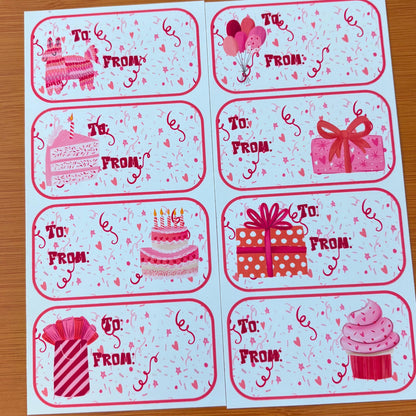 Confetti piñata party gift tag sticker sheets 16 tags