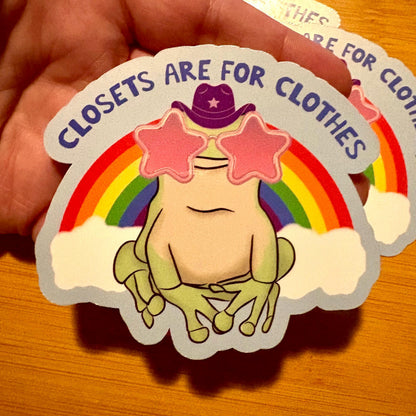 closets are for clothes gay frog pride sticker glossy vinyl laptop water bottle sticker decal