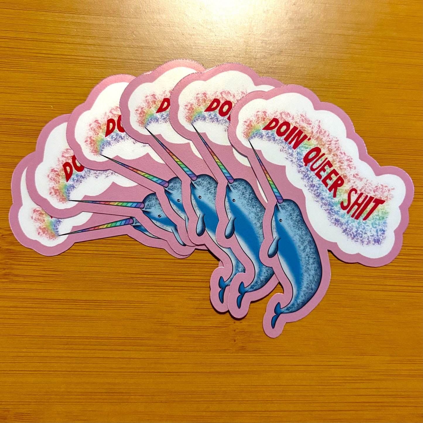 doin queer shit pride narwhal 3” glossy vinyl laptop water bottle sticker decal