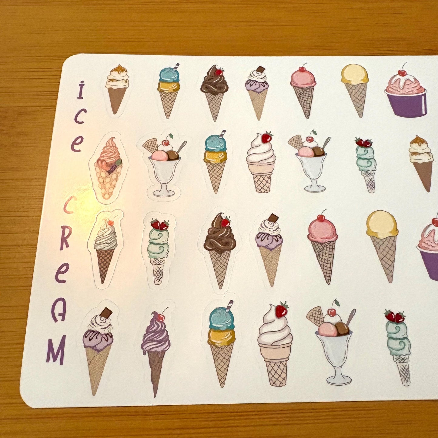 tiny ice cream party sticker sheet glossy vinyl stickers for rewards, planners, collecting, crafts, charts, 44 stickers
