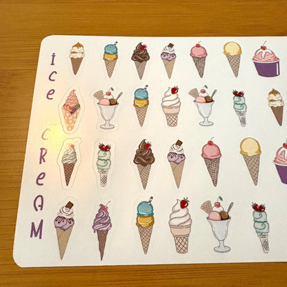 tiny ice cream party sticker sheet glossy vinyl stickers for rewards, planners, collecting, crafts, charts, 44 stickers