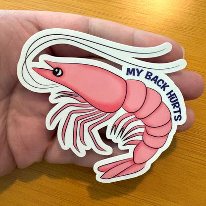 my back hurts shrimp 3” glossy vinyl laptop water bottle sticker decal
