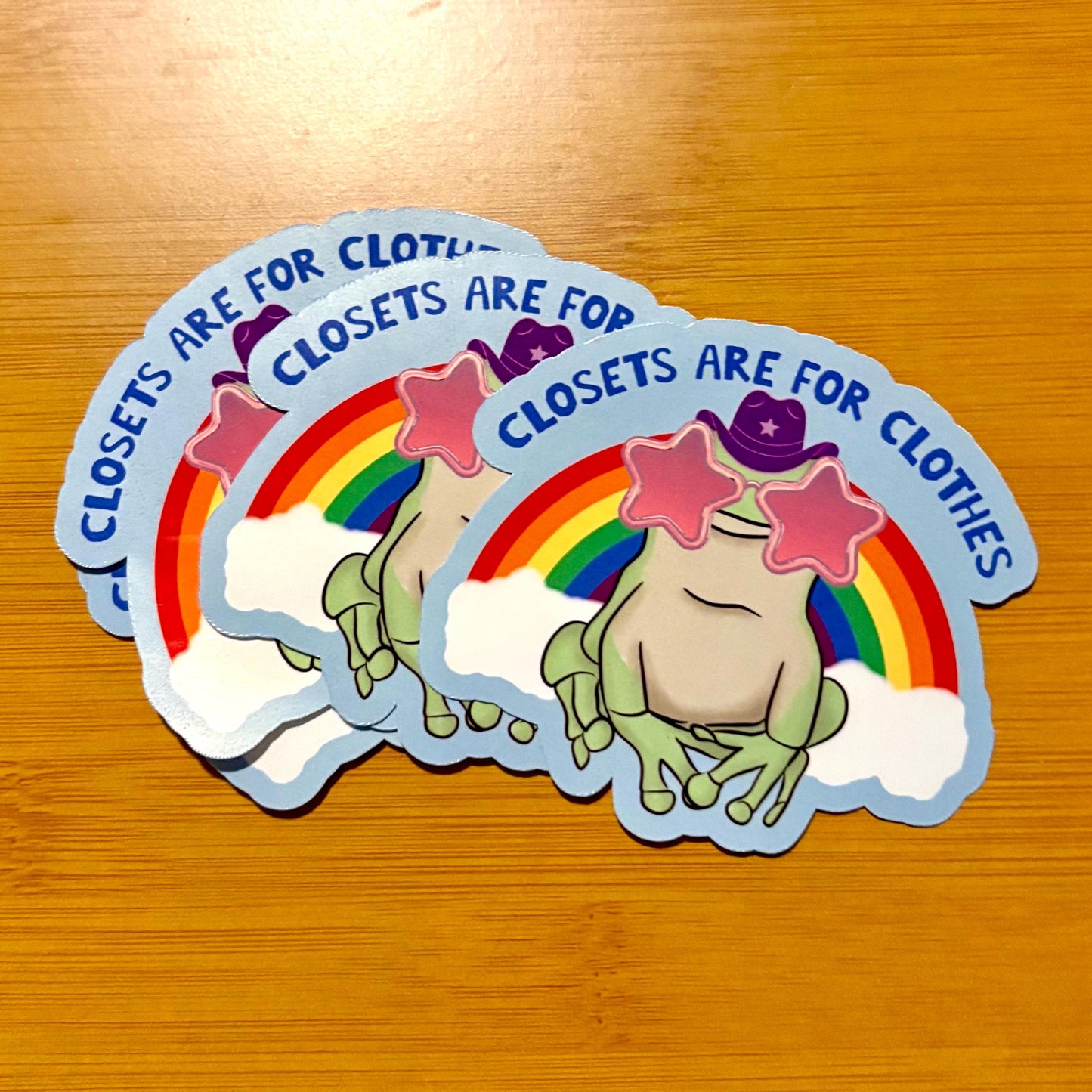 closets are for clothes gay frog pride sticker glossy vinyl laptop water bottle sticker decal