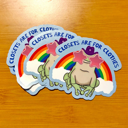 closets are for clothes gay frog pride sticker glossy vinyl laptop water bottle sticker decal