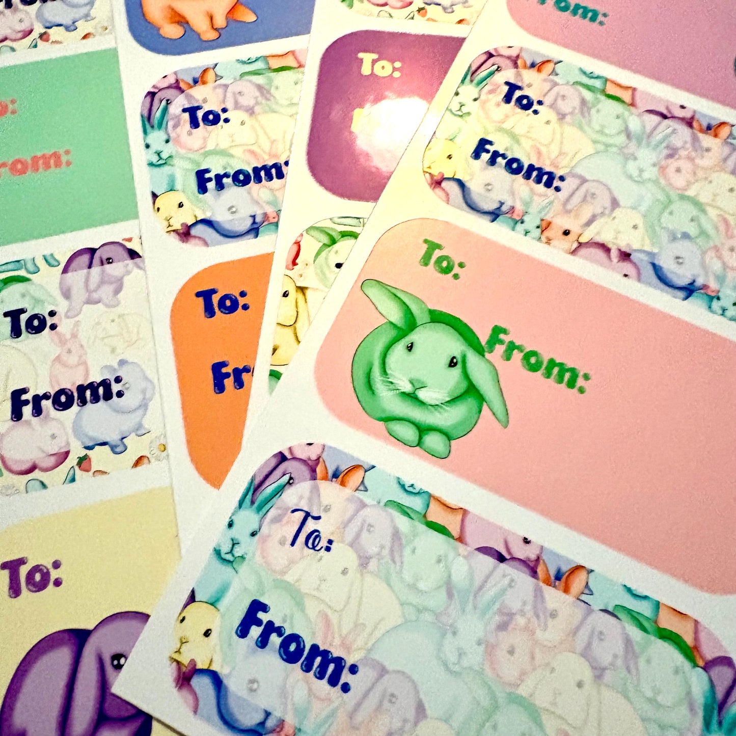 rainbow pastel bunnies gift tag sticker sheets 16 tags