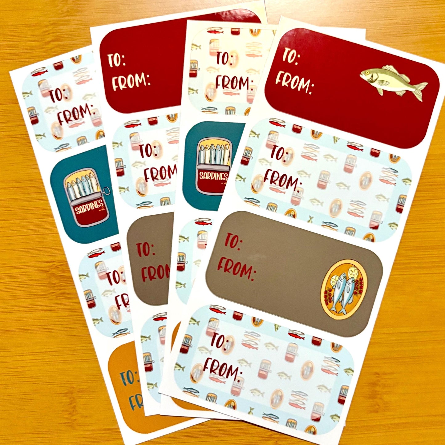 fish dinner gift tag sticker sheets 16 tags