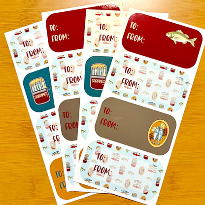 fish dinner gift tag sticker sheets 16 tags
