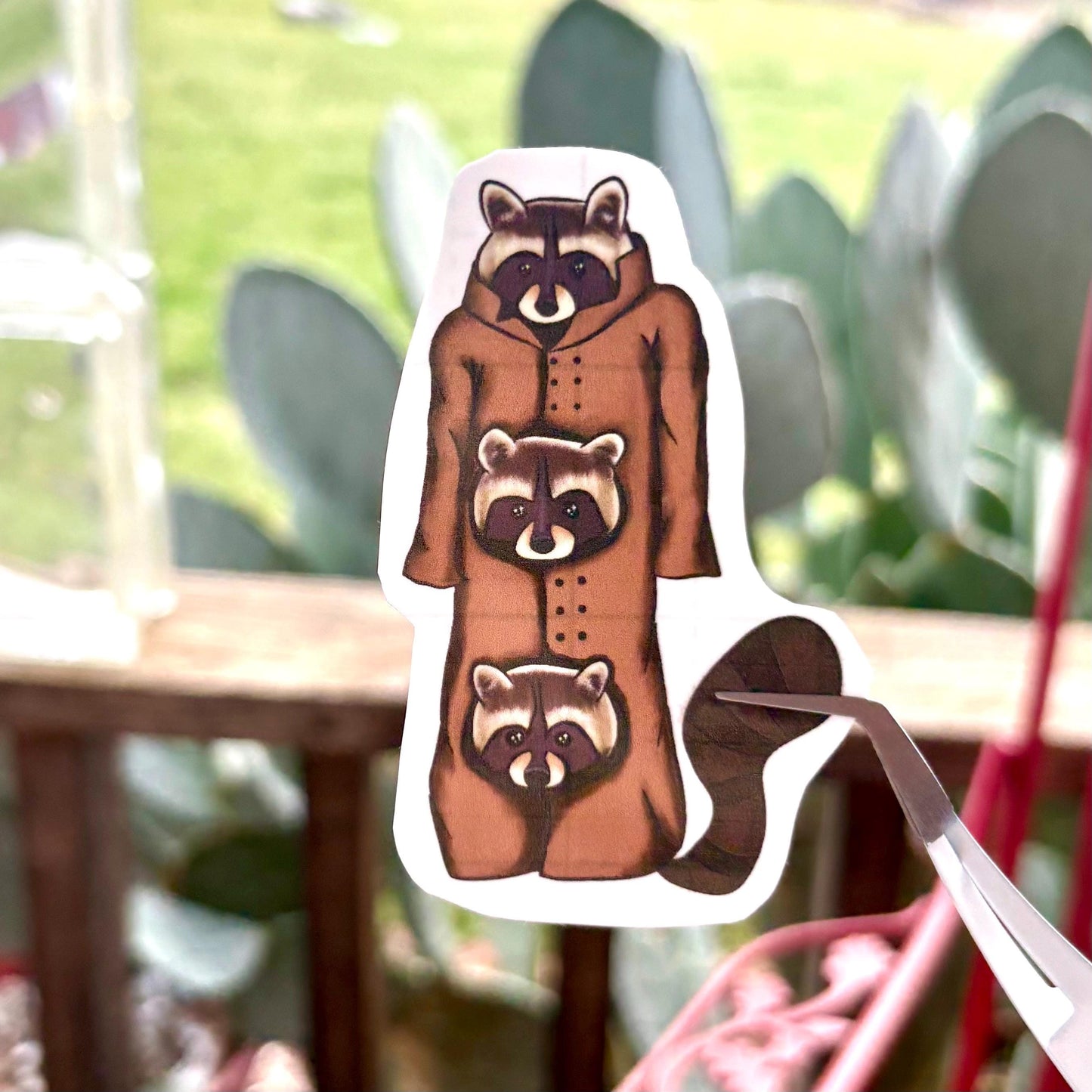 three raccoons in a trench coat 3” glossy vinyl laptop water bottle sticker decal