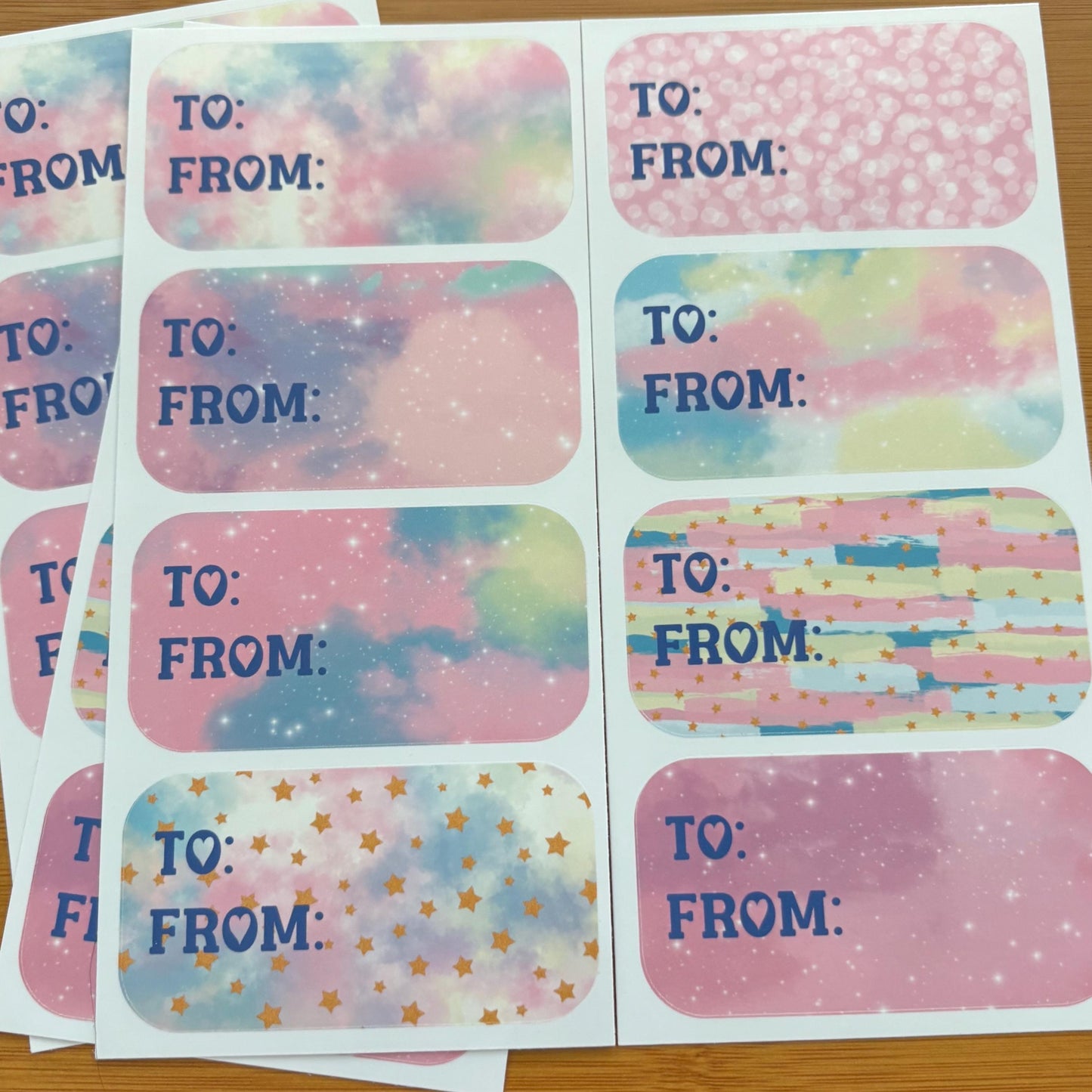pastel rainbow splash gift tag sticker sheets 16 tags