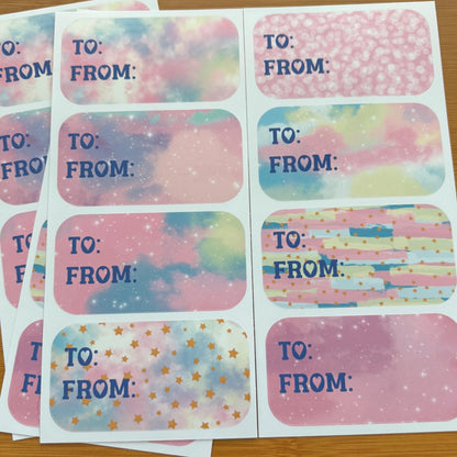 pastel rainbow splash gift tag sticker sheets 16 tags