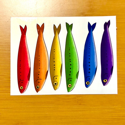 rainbow sardine sticker sheet glossy vinyl stickers