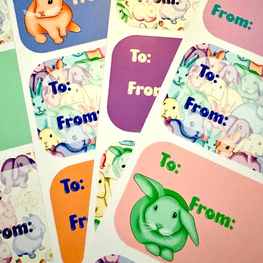 rainbow pastel bunnies gift tag sticker sheets 16 tags