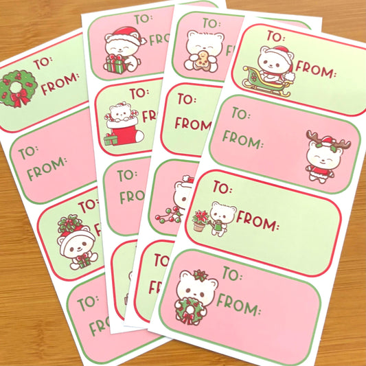 Christmas bears fun gift tag sticker sheets 16 tags
