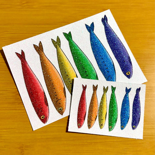 glitter rainbow sardine sticker sheet glossy vinyl stickers