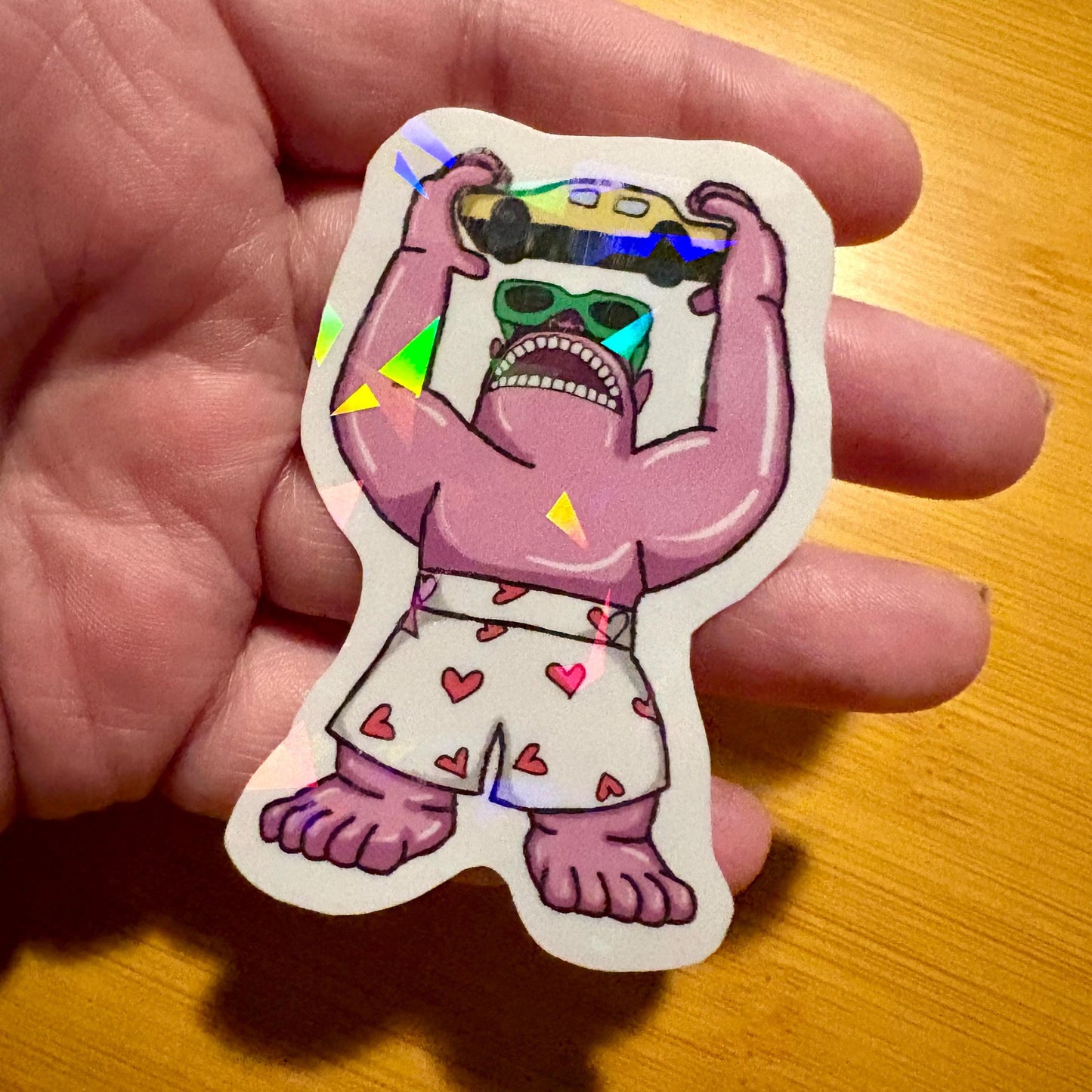 pink inflatable gorilla glossy holographic vinyl laptop water bottle sticker decal