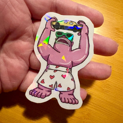 pink inflatable gorilla glossy holographic vinyl laptop water bottle sticker decal