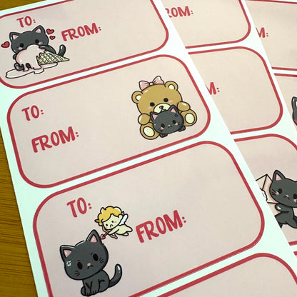 Funny valentine cat gift tag sticker sheets 16 tags