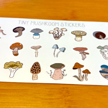 tiny mushrooms sticker sheet glossy vinyl stickers for rewards, party favors, collecting, crafts, charts, 18 stickers