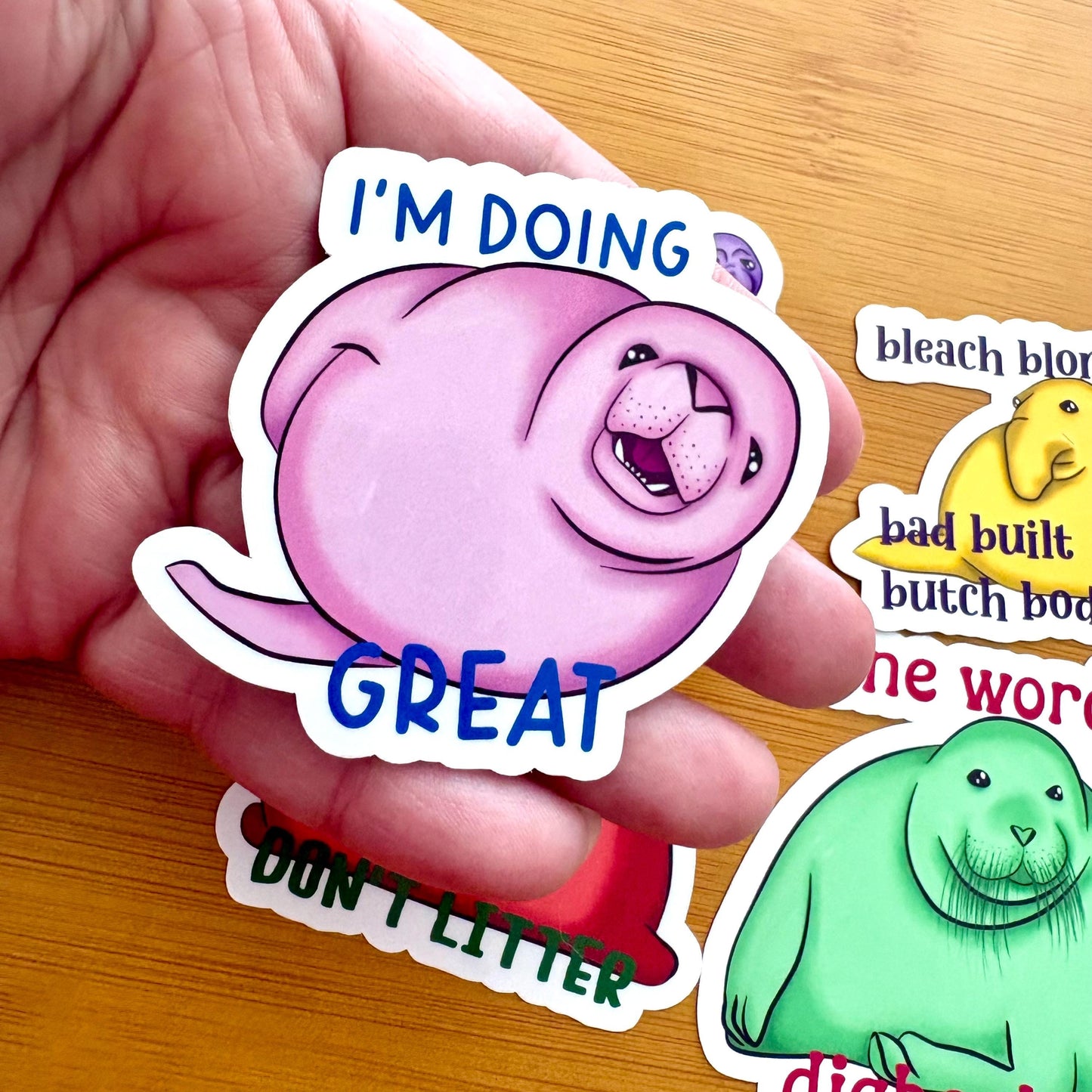 Glossy Vinyl Seal Sticker: "I'm Doing Great" Laptop Decal