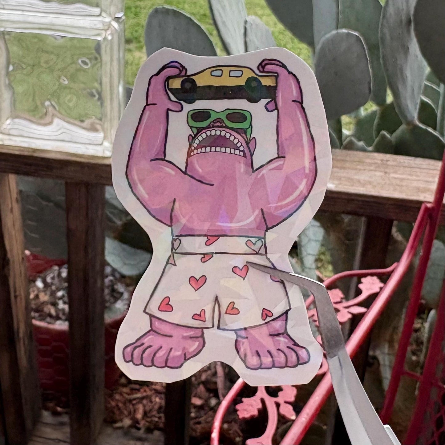 pink inflatable gorilla glossy holographic vinyl laptop water bottle sticker decal