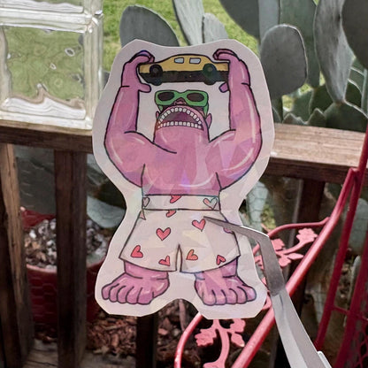 pink inflatable gorilla glossy holographic vinyl laptop water bottle sticker decal