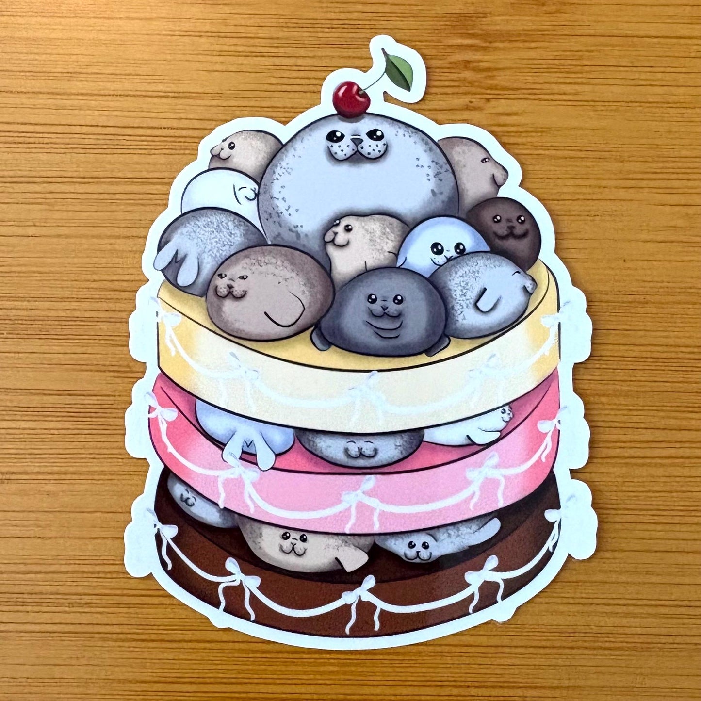 triple layer seal cake 3” glossy vinyl laptop water bottle sticker decal