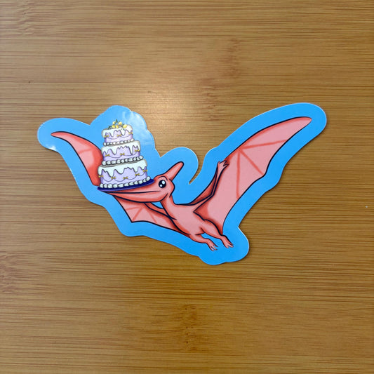 Cake delivery pterodactyl 4” glossy vinyl laptop water bottle sticker decal