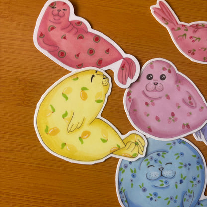 fruity rainbow seal sticker pack matte vinyl laptop water bottle decal