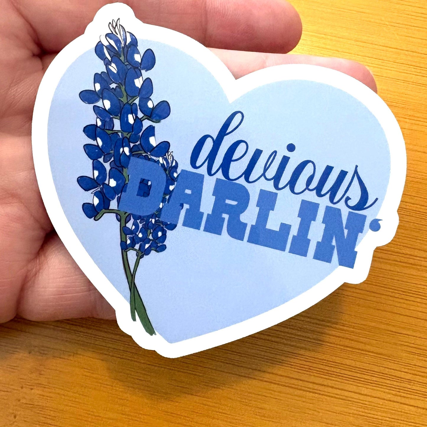 devious darlin’ bluebonnet heart glossy vinyl laptop water bottle sticker decal