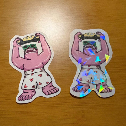 pink inflatable gorilla glossy holographic vinyl laptop water bottle sticker decal